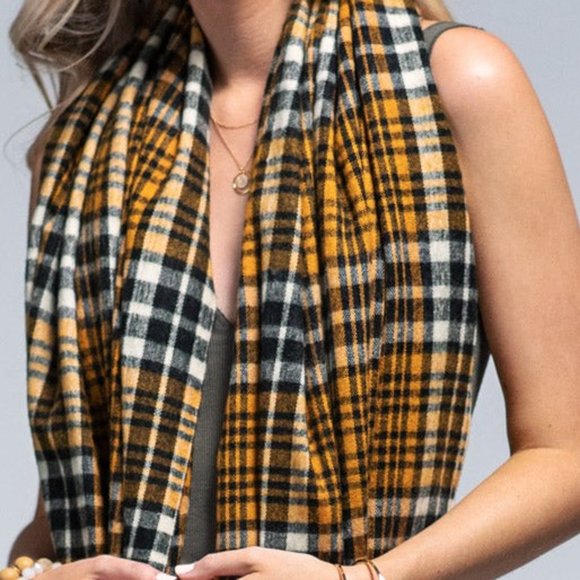 Vintage Cashmere Inspired Plaid Long Scarf w Twisted Fringe Accent - Picture 7 of 7
